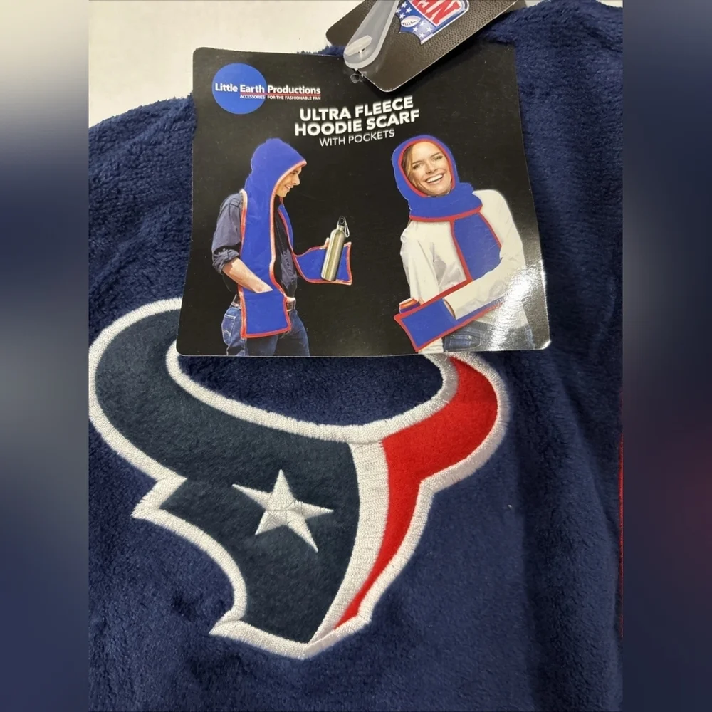 Houston Texans NFL ultra fleece hoodie scarf One Size New With Tags Blue Red NWT